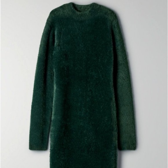 Babaton | M Dark Green Fuzzy Midi Dress – Faux Fur Feel - Picture 1 of 8